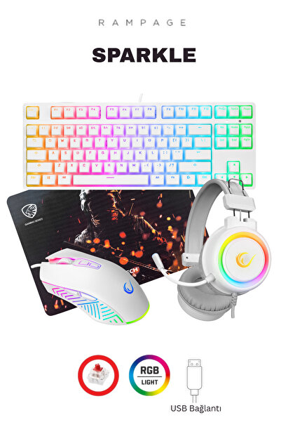 Rampage SPARKLE Gaming Combo Oyuncu Klavye Mouse Kulaklık Mousepad Set (Rampage Türkiye Garantili)