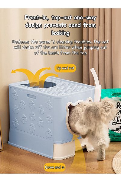 KidLe Large Foldable Cat Litter Box with Lid Easy to Clean Anti-Splashing Enclosed Cat Toilet Box