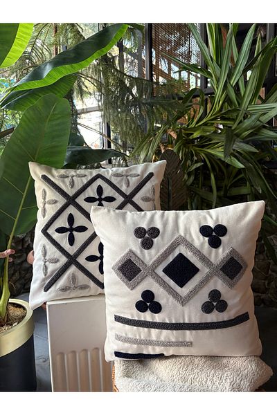 Elart Bohemian Throw Pillow 2 Pieces (40X40 cm) Navy Blue-Grey