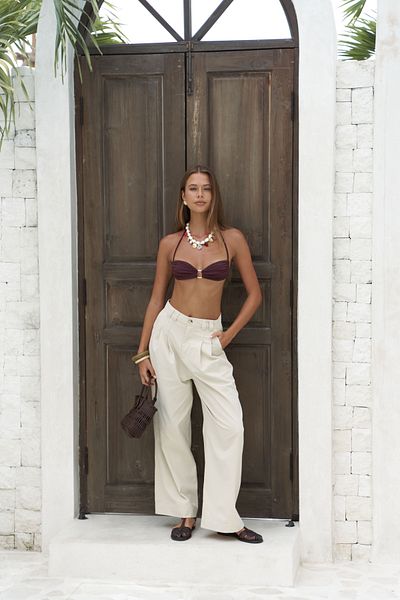 BOHEMAİ Delbin Belt Detail Beige Palazzo Trousers