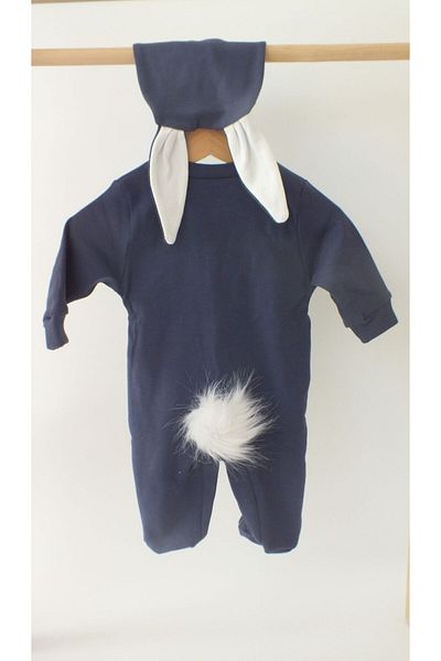 Bebewini 100% Cotton Navy Blue Rabbit Booties Jumpsuit