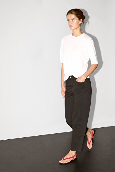 Massimo Dutti Pamuklu straight fit crop pantolon