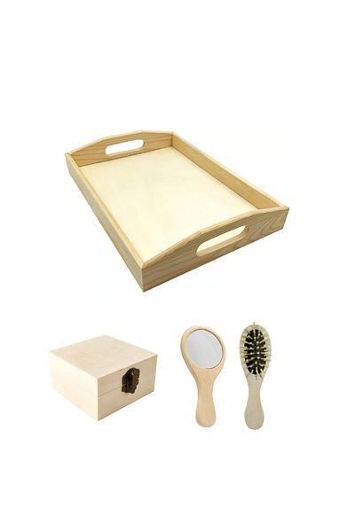 OEM Natural wooden mot set, non-personalized, 4 pieces, ideal for DIY