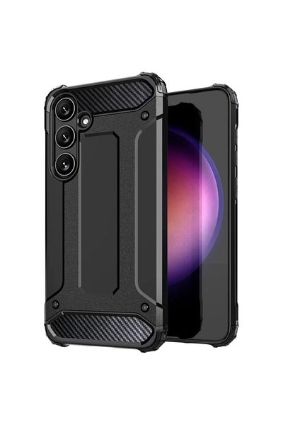 SKYDDAR INNOVATION Carcasă pentru Samsung Galaxy S25, Hybrid Armor, Margini cauciucate, Rezistentă la șocuri, Neagră, set de autocolante