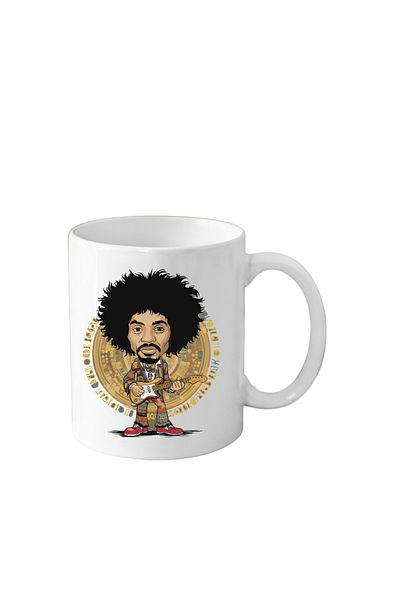 OEM Cana din ceramica haioasa, 330 ml, alba, pentru pasionatii muzica, Jimi Hendrix
