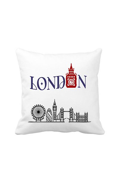 OEM Perna personalizata decorativa, 40x40 cm, alba, cu Londra, UK