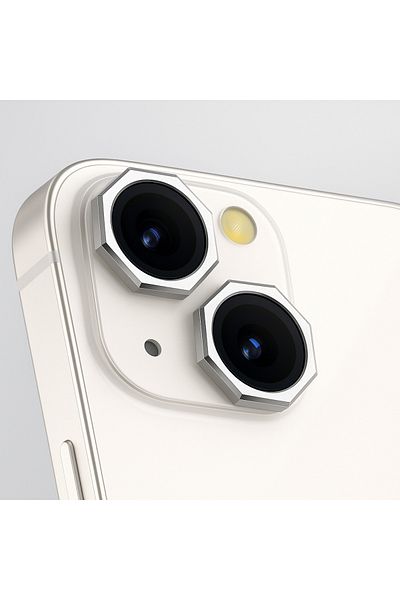 Fibaks واقي عدسة الكاميرا الفضي ثماني الأضلاع المتوافق مع Apple iPhone 13 وiPhone 13 Mini