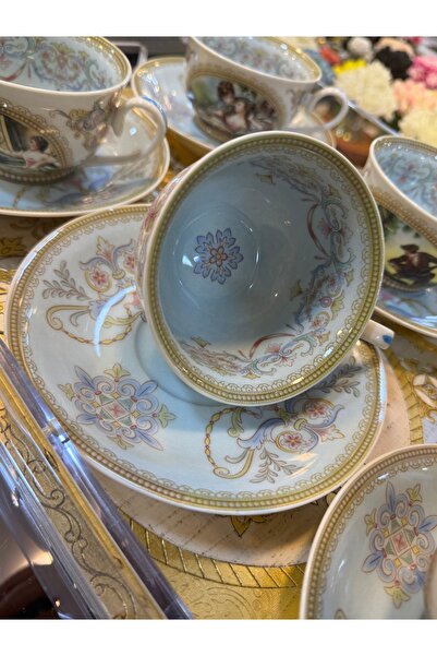 hediye 6 Kişilik klasik markizli porselen çay fincan takımı porseleni çok ince değildir