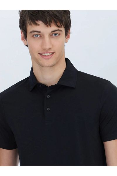 Kip Black Plain Polo Neck T-Shirt
