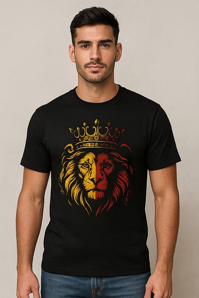 Outdoor One Unisex Μαύρο T-Shirt Μαύρο Oversize T-Shirt με Κίτρινο Red Lion Design