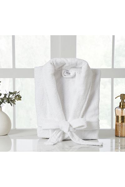 Donetella Unisex 100% Cotton Terry Bathrobe Small & Medium, 400 GSM, Ankle-Length with Shawl Collar & Pockets