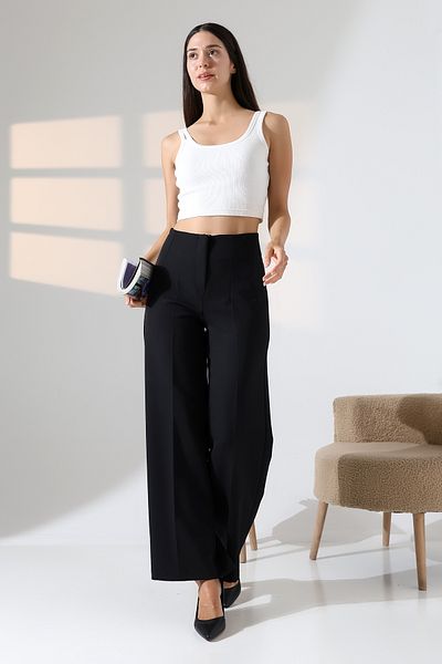 ZEYCEN Women's High Waist Lycra Fabric Pleated Palazzo Pants