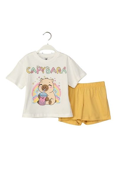 ww waka waka kids store Capybara Print Girls' T-Shirt and Shorts Set Summer Comfort and Adorableness