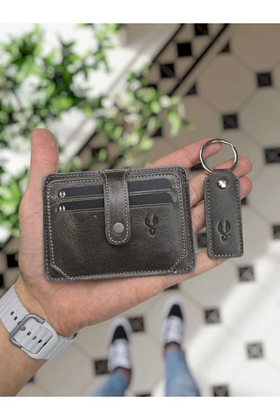 VİSSO 653 Genuine Leather Leather Credit Card Holder Wallet with Currency Compartment Id Card Eye Leather Purse Gray Color