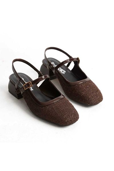 S.N.S SHOES Moda Ayağınızda Brown Tweed Heeled Women's Shoes