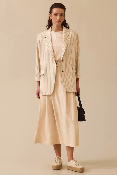 SEÇİL Women's Striped Linen Jacket - Beige