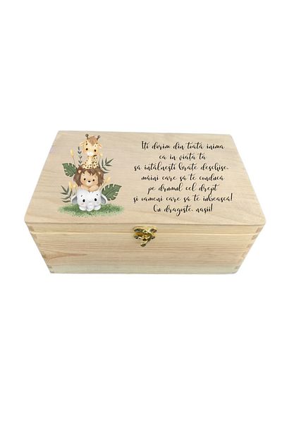 OEM Cutie personalizata amintiri, cu mesaj de la nasi, lemn natur, 29, 5x19, 5x13 cm
