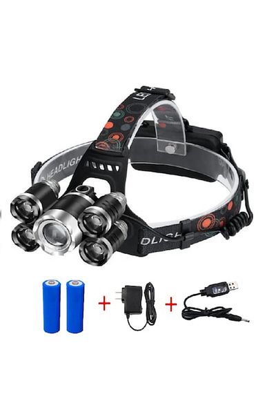 HOZRO Lanterna de Cap Reincarcabila HOZRO, 5 LED-uri Ultra-Luminoase, Incarcare la Priza si Auto, Banda Re