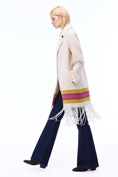 Perspective Pleasant Comfortable Fit Knee Length Jacket Collar Beige Color Women's Coat