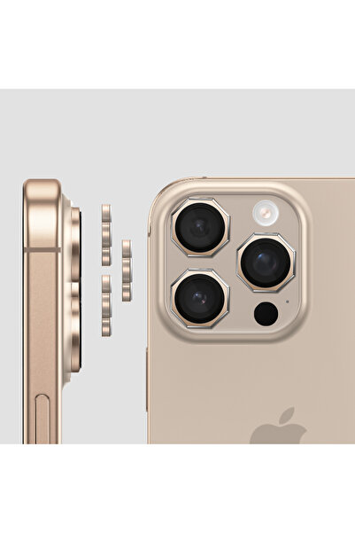 Fibaks iPhone 15 Pro/Pro Max and 16 Pro/Pro Max Corner Octagonal Desert Titanium Camera Lens Protector