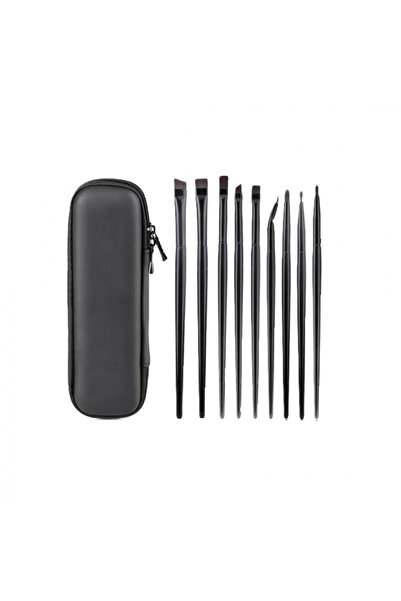 OEM Set de 9 pensule de machiaj pentru ochi cu husă din piele ecologică