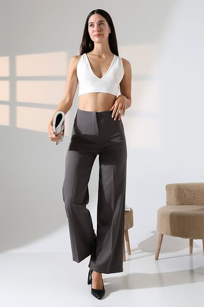 ZEYCEN Women's High Waist Lycra Fabric Pleated Palazzo Pants
