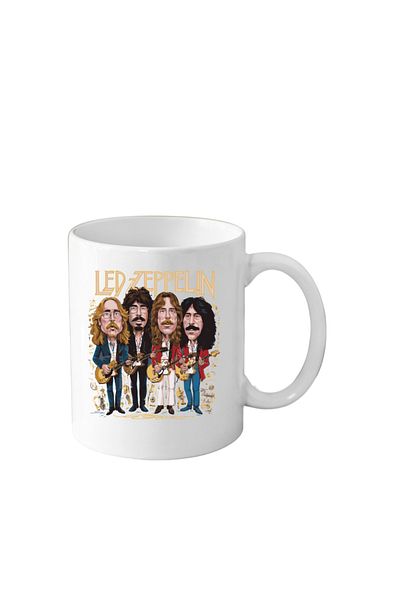 OEM Cana din ceramica haioasa, 330 ml, alba, pentru pasionatii de muzica, tema Led Zeppelin