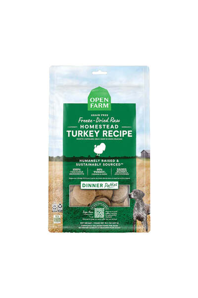 Open Farm طعام الكلاب الجاف المجفف بالتجميد من هومستيد ديك رومي باتيز - 297 جرام