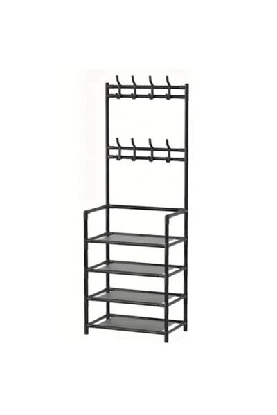 HOZRO Suport metalic HOZRO cu suport pentru pantofi și 5 rafturi, design modern negru