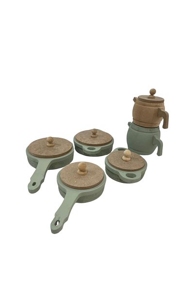 Özka Hobi Ahşap Özka Hobby Basswood Painted Wooden Toy Pot and Pan Set