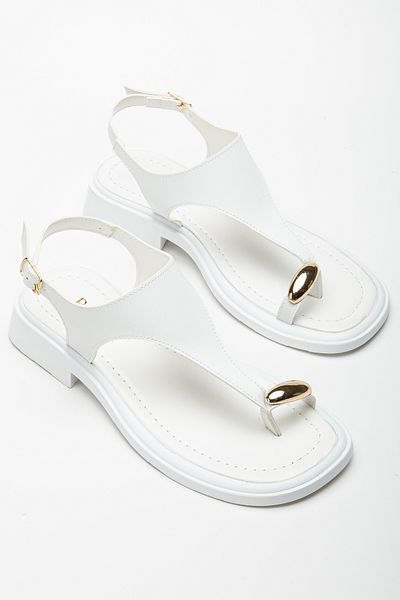 RİSSOLİ Rissoli Women's White Flip Flops Gold Ring Detailed Daily Sandals