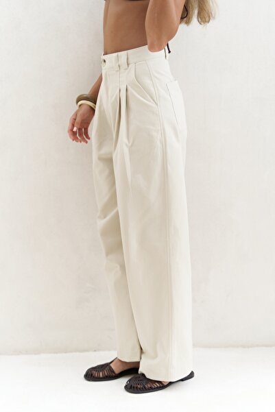 BOHEMAİ Delbin Belt Detail Beige Palazzo Trousers