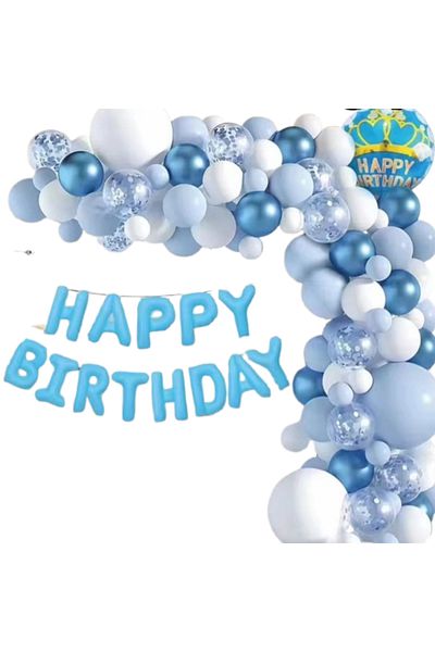 TodayShop Set Decor Party Arc Garland with 83 Balloons White & Blue + Banner