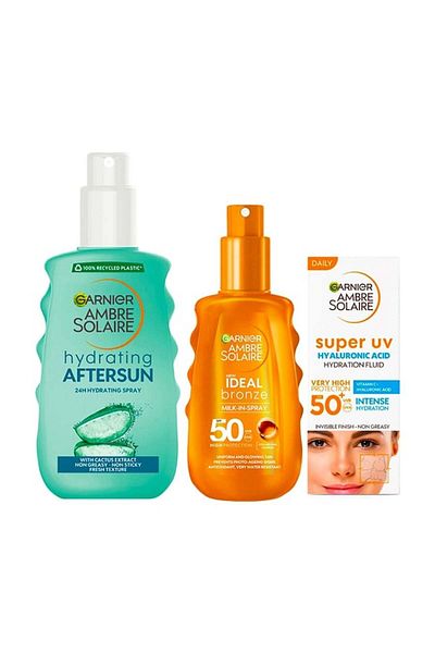 Garnier Ambre Solaire, Intense Bronze Spray Spf50 200ml, Face Cream Spf50 40ml, Aftersun Spray 200ml