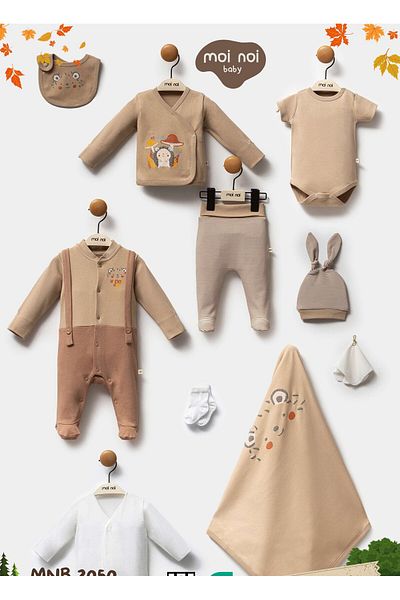 Moi Noi My Baby Kumsal 100% Cotton with Cute Animals and Colors 10-Piece Hospital Release Special Series 2050
