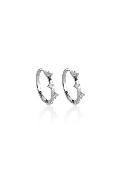 Mesmera Silver Hoop Earrings with Stones