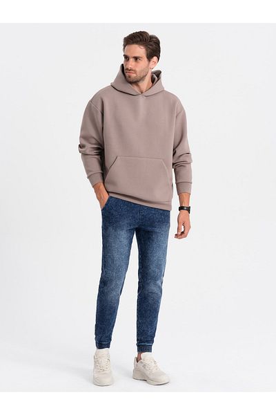 OMBRE Herren-Jogginghose aus marmoriertem Denim - Dunkelblau V1 OM-PADJ-0133 XXL