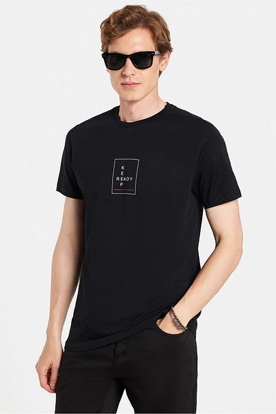 Tudors Ανδρικό T-shirt Slim Fit Slim Fit 100% βαμβακερό μαλακό μπλουζάκι με εμπριμέ μαύρο Crew