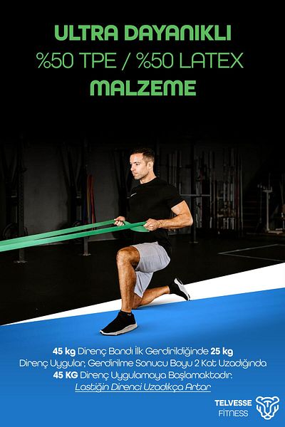 Venenon 45kg Barfiks Lastiği Gym Resistance Band Training Muscle Building Band Green (Ultra Hard)