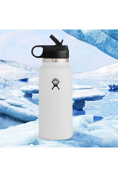 fulina Sport Flask,Vacuum Insulated Stainless Steel Water Bottle,Wide Mouth with Straw Lid,960ml