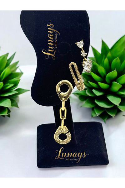 Lunays Jevelry Handcuff Zircon Stone 3 Piece Earring Set
