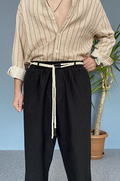 Alışveriş Sokağı Relaxed Fit Linen Fabric Lace-Up Baggy Pants