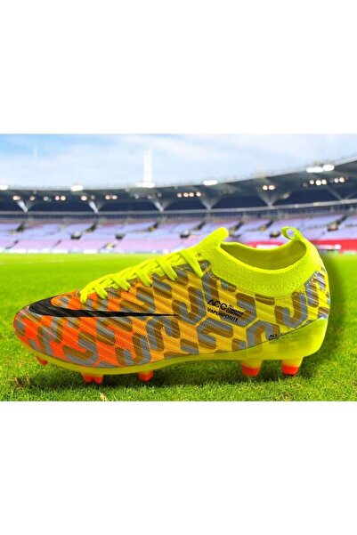 stilfest Yellow Orange Patterned Lace-Up Unisex Football Shoes Sneakers