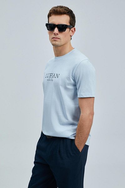 Lufian Ανδρικό μπλε μπλουζάκι Love Regular Fit (111020238)