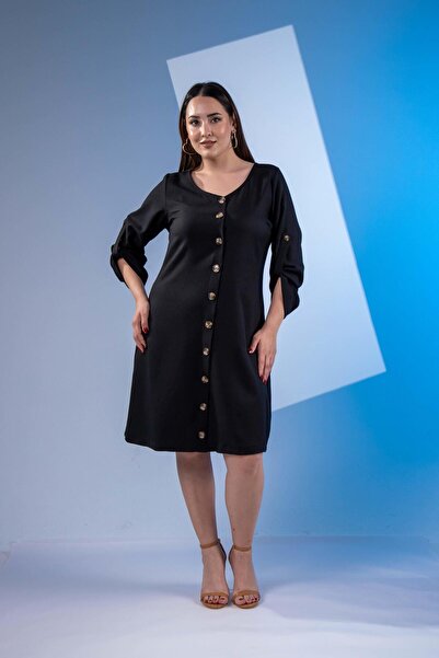 Roxxlen 3330447 Γυναικείο φόρεμα με κουμπιά μπροστά μαύρο