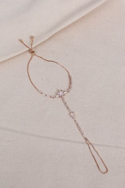 Süspüs Accessories Star Figure Baguette Stone Gold Color Şahmeran
