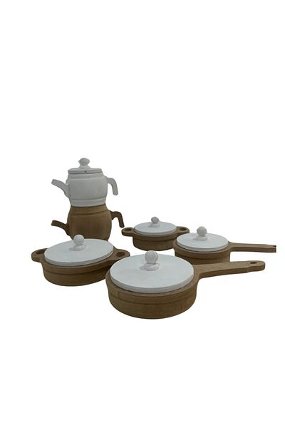 Özka Hobi Ahşap Ozka Hobby White Painted Pot and Pan Set