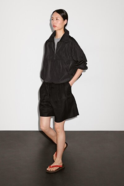 Massimo Dutti Fermuarlı teknik kumaş sweatshirt