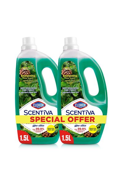 Clorox Scentiva Disinfectant Floor Cleaner Dual Pack, Mediterranean Pine Forest