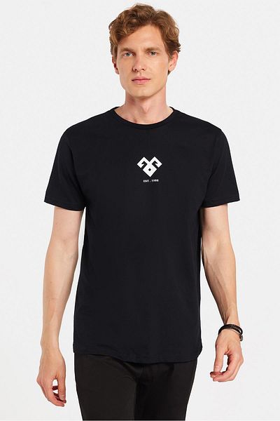 Tudors Ανδρικό T-shirt Slim Fit Slim Fit 100% βαμβακερό μαλακό μπλουζάκι με εμπριμέ μαύρο Crew